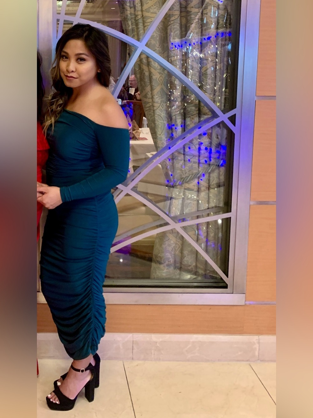 Missguided Dark Teal Long Sleeve Ruched Midi Dress